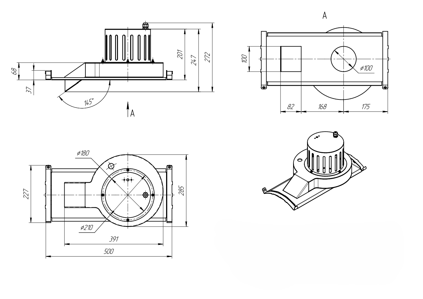 Technical drawing of the WT-180 smoke extractor